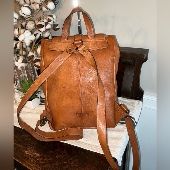Frye Leather Kayla Knotted Backpack Cognac Nutmeg Brown Retail $458 - Picture 2 of 11